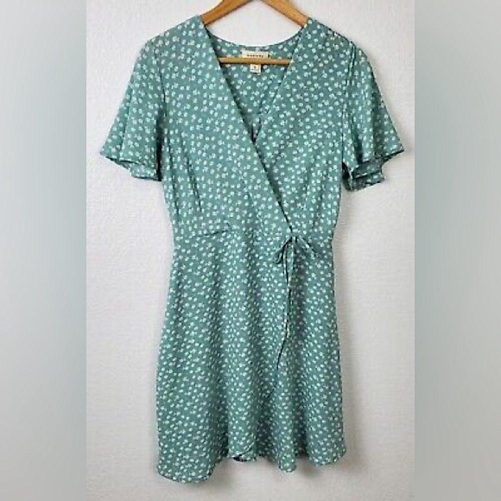 NWT Monteau Wrap Floral Mint Mini Dress Ruffle V Neck Girly Wedding Summer